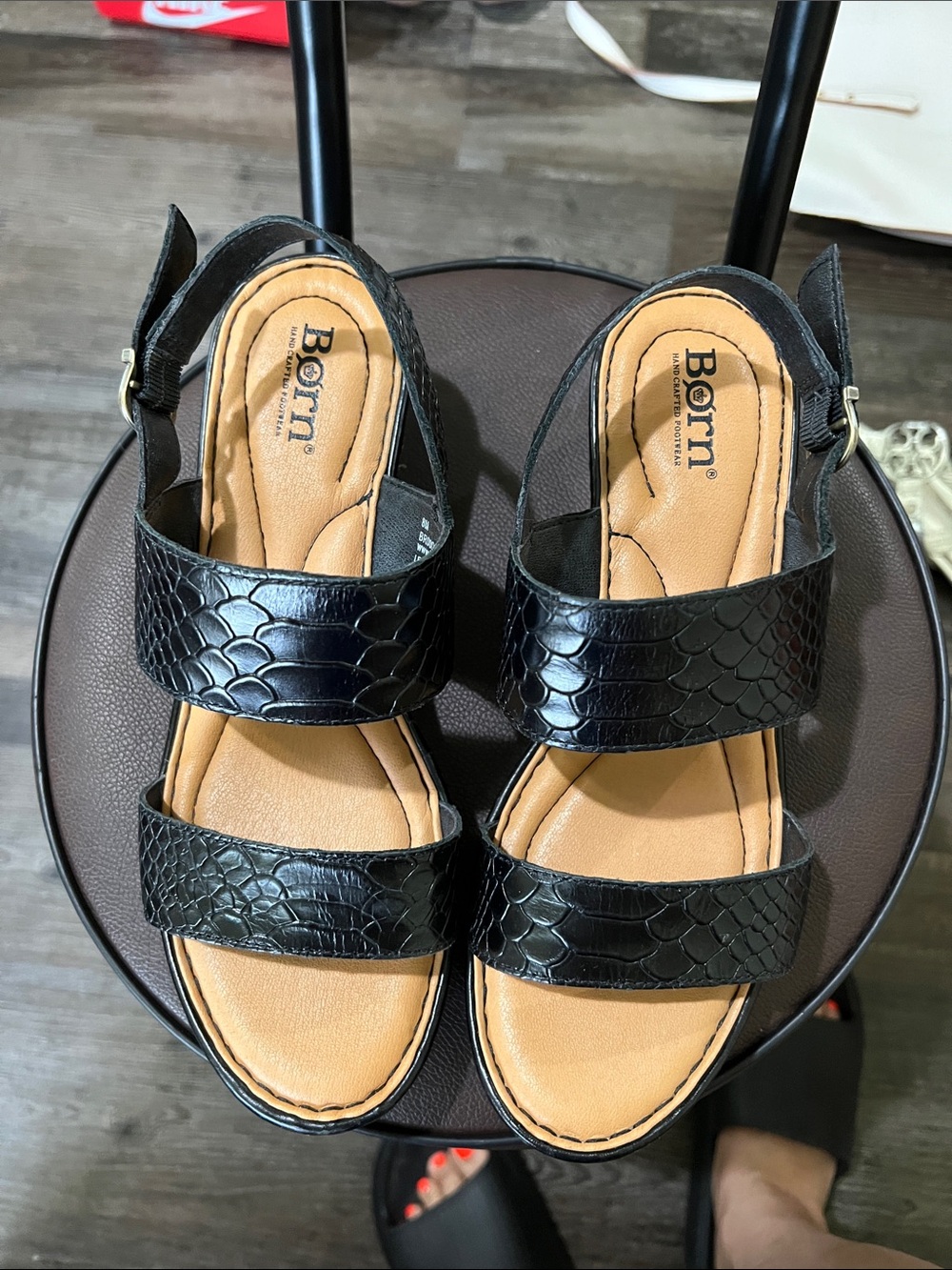 Born Black Textured Double-Strap Women's Sandals
